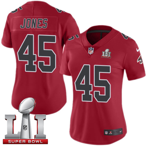 Nike Falcons #45 Deion Jones Red Super Bowl LI 51 Women's Stitched NFL Limited Rush Jersey
